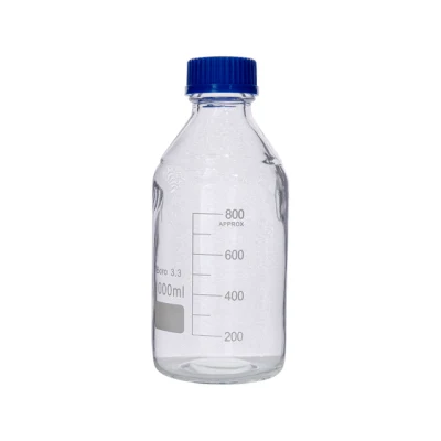 Verrerie de laboratoire Bouchon à vis gradué Bouteille de stockage en borosilicate transparent Bouteille de réactif en verre de 500 ml 1000 ml avec échelle